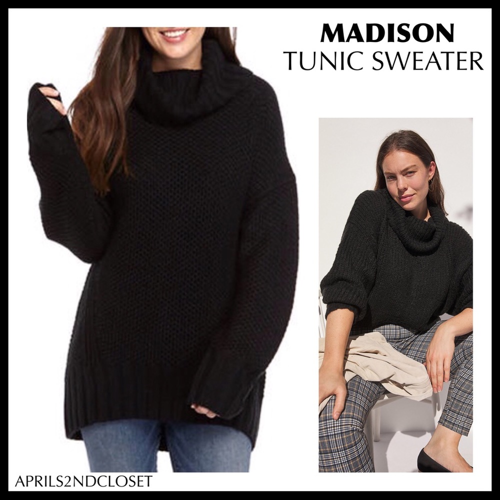 BLACK TURTLENECK SWEATER COZY KNIT OVERSIZED COWL NECK PULLOVER TUNIC A2C - Picture 11 of 11